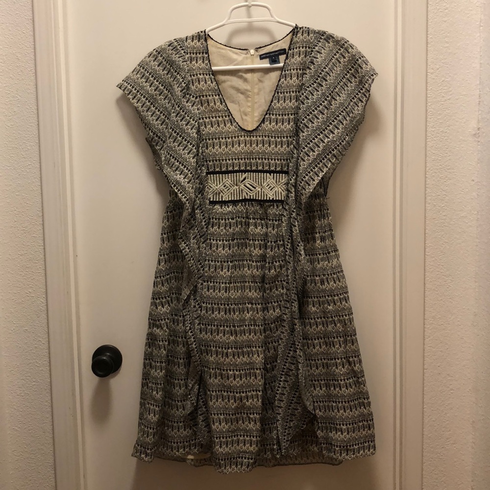 French connection Black and Tan ruffle dress 4